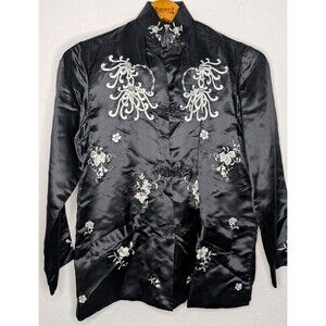 Plum Blossom Vintage Silk Embroidered Floral Chinese Blouse Size 34 (1009)